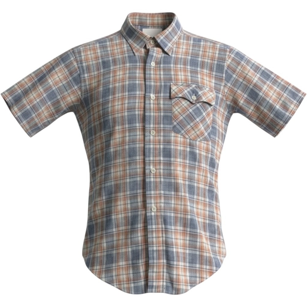 Levis Mens Regular Fit Short Sleeve Plaid Button Down Shirt Blue Orange Size M